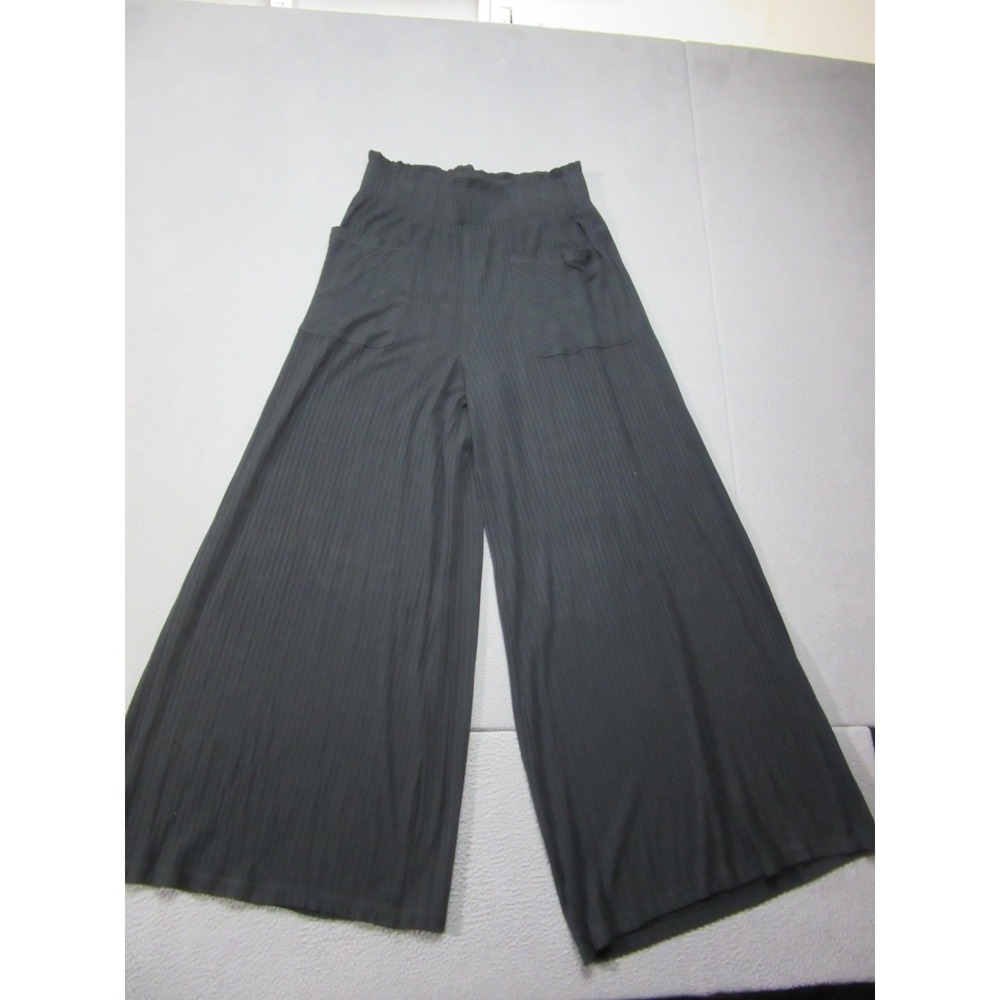Free People Pants Womens Medium Black Wide Leg FP Movement Rib Knit Heavyweight